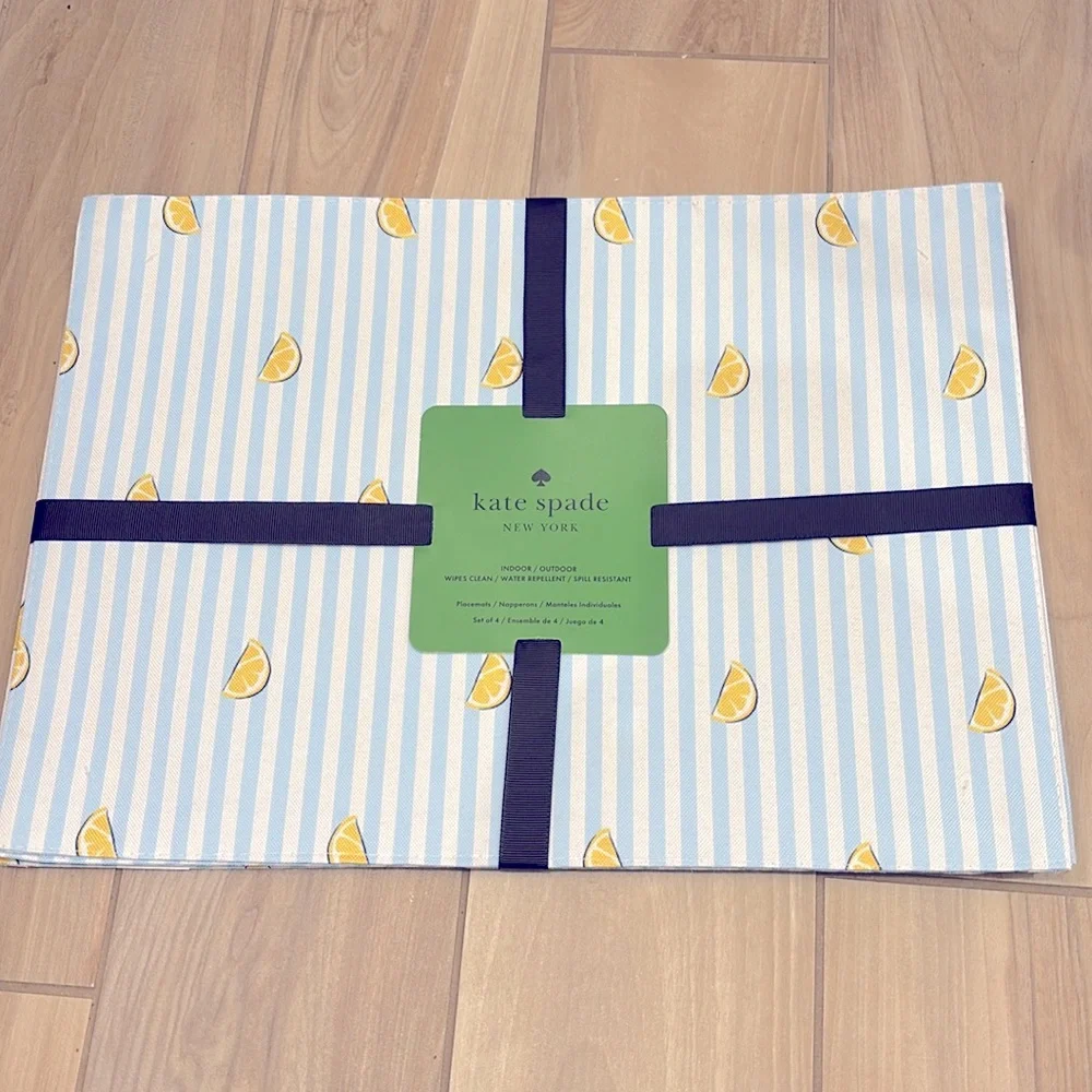NWT Kate Spade dining bundle: striped lemon wedge placemats & tablecloth